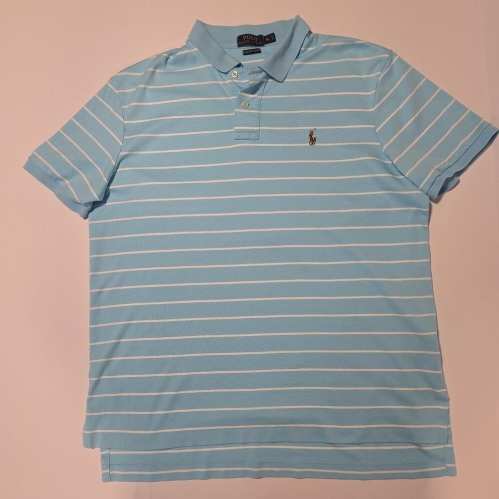 Polo by Ralph Lauren Pima Soft Touch XL Blue Striped Polo Shirt Preppy Golf Pony